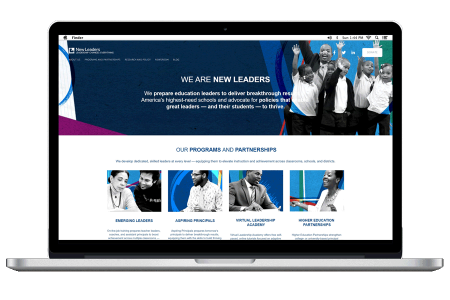 New Leaders website render on MacBook.