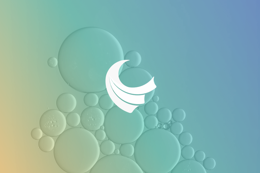 Логотип Corapid – Три белые волны на фоне из мыльных пузырей.