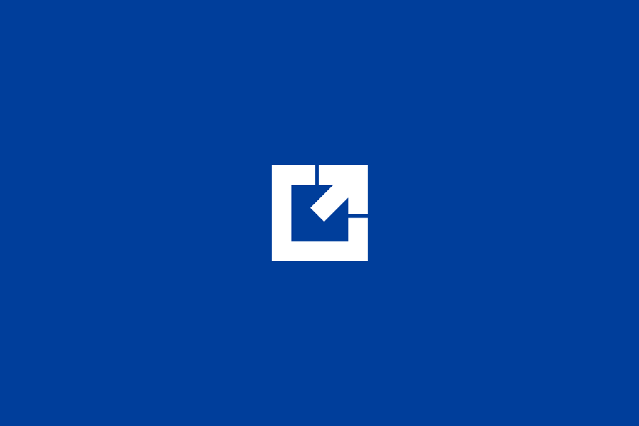 New Leadersイメージ - 青い背景に白い正方形と矢印。